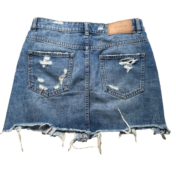 Zara Trafaluc denim Distressed skirt 8 Distressed sequence Floral Appliqué Patch - Picture 7 of 7